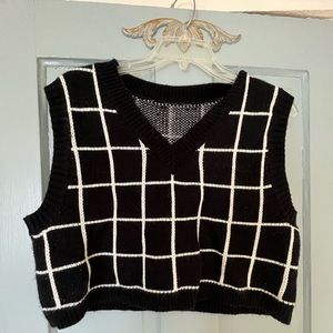 Black and white checked cropped boxy sweater vest